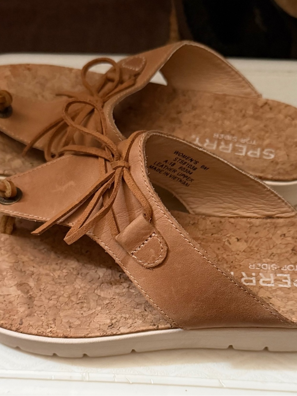 Classic Women's Tan Cork-Trim Leather Thong Sandals
